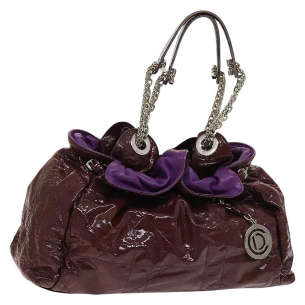 Christian Dior Canage Chain Tote Bag Patent leather Purple Silver Auth 128741 - Picture 2 of 16